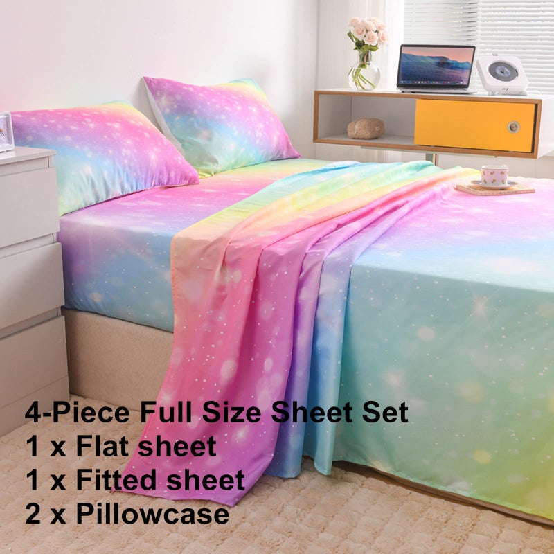 URLINENS URLINENS Rainbow Sheets Full Size 4 Piece  Tie Dye Pastel Girls Sheet Set for Kids Teens  Glitter Fun Girly Bed Sheets Soft Microfiber Rainbow Bedding Set 1 Fitted Sheet 1 Flat Sheet 2 Pillowcases  - Image 2