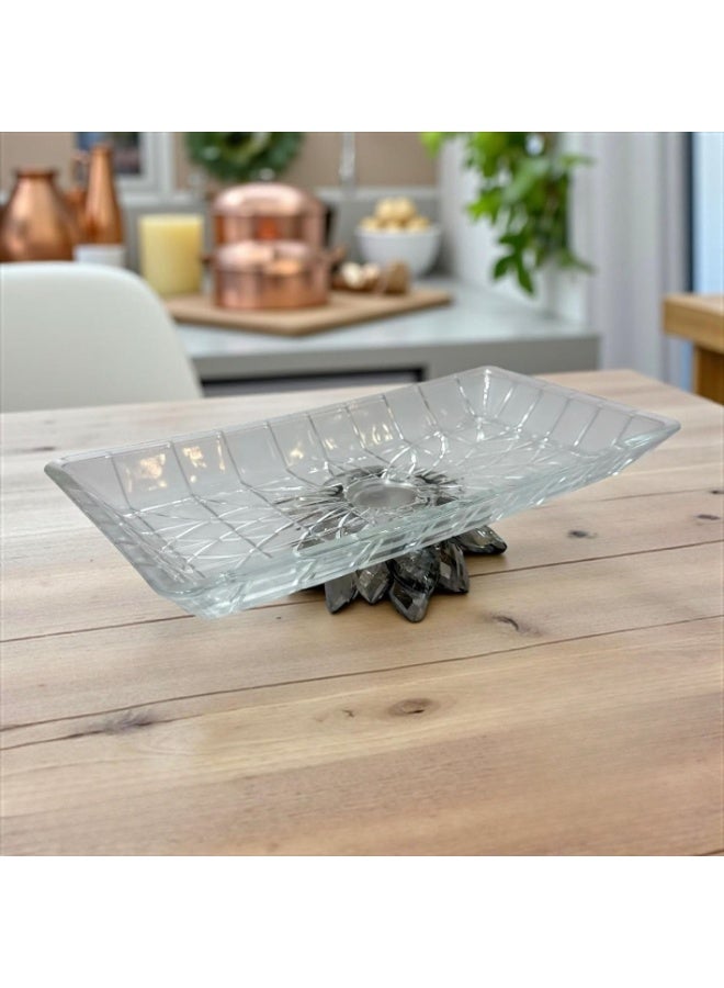Luxury Crystal Glass Serving Dish with a Rectangular Base, 27 x 14 cm, for Sweets and Dates. - Image 1