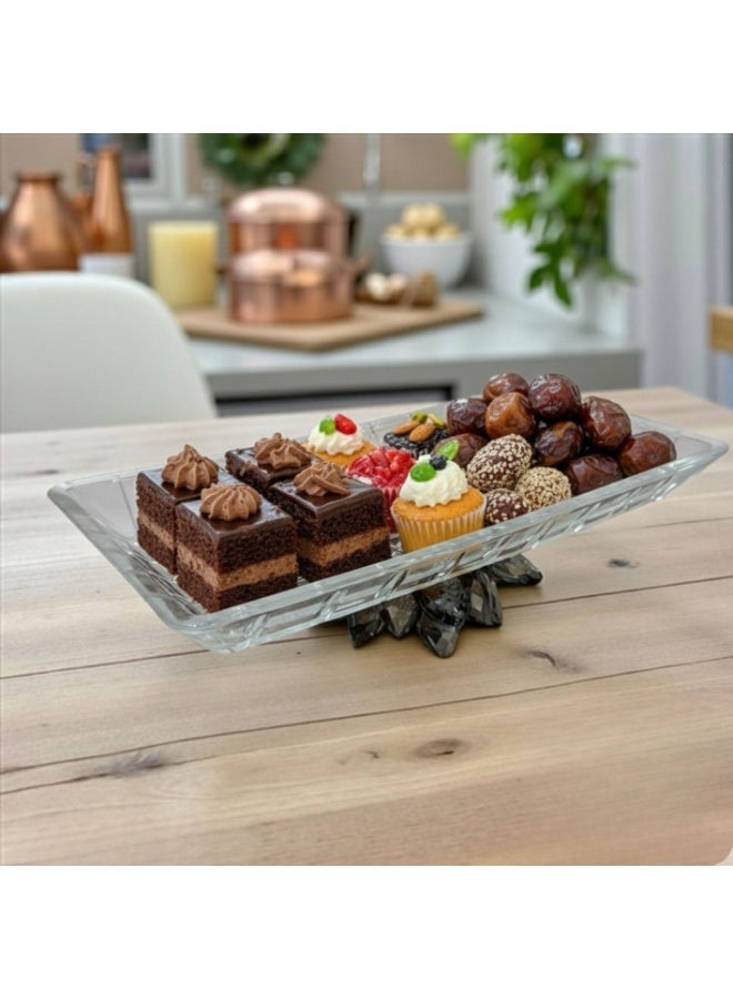 Luxury Crystal Glass Serving Dish with a Rectangular Base, 27 x 14 cm, for Sweets and Dates. - Image 2