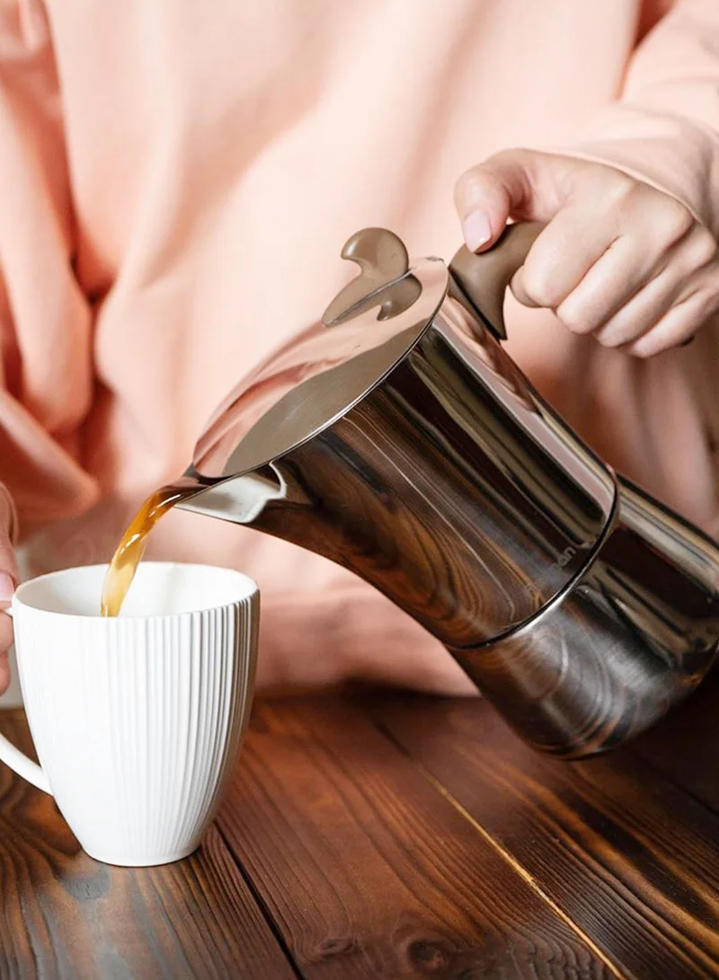 Fissman  Espresso Maker Stovetop Stainless Steel For 4 Cups with Bakelite Handle 240.0 ml 9414 Silver/Clear  | Best Price UAE