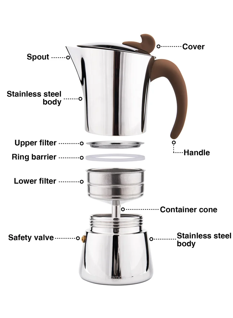 Fissman  Espresso Maker Stovetop Stainless Steel For 4 Cups with Bakelite Handle 240.0 ml 9414 Silver/Clear  | Best Price UAE