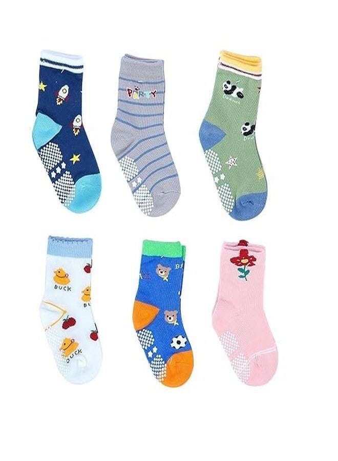 ASJAR Ramita Cotton Toddler Baby Boy Girl Non Slip Skid Ankle Socks Grips Crew Socks For 2-3 Years Infants Baby Children (Pack of 6 Multicolor) - Image 1