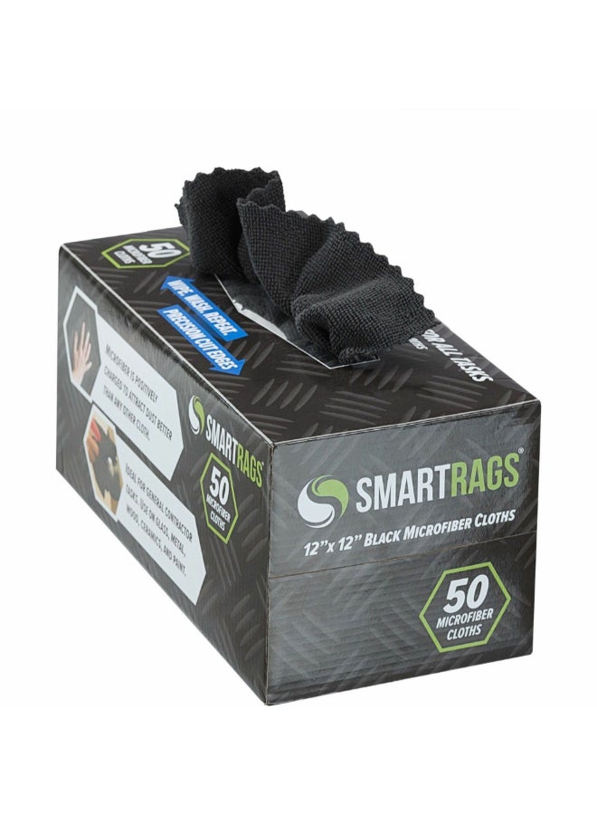 MONARCH 50-Piece Smartrags Disposable Reusable Microfiber Cloths Black 12 x 12 Inch M950BLK - Image 1