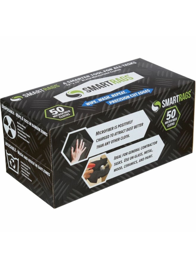 MONARCH 50-Piece Smartrags Disposable Reusable Microfiber Cloths Black 12 x 12 Inch M950BLK - Image 2