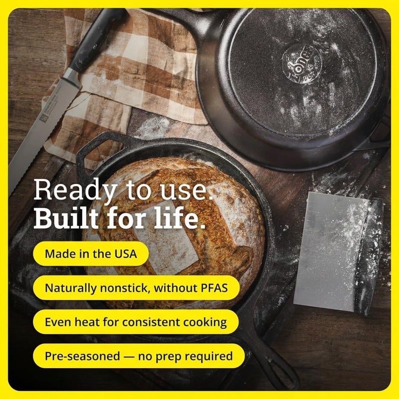 Lodge Cast Iron Combo Cooker - PFAS-Free 2-in-1 3.2 Quart Deep Pot and 10.25 Inch Skillet Set - Dutch Oven with Skillet Lid for Sourdough, Frying, and Camping - Made in the USA - Image 2