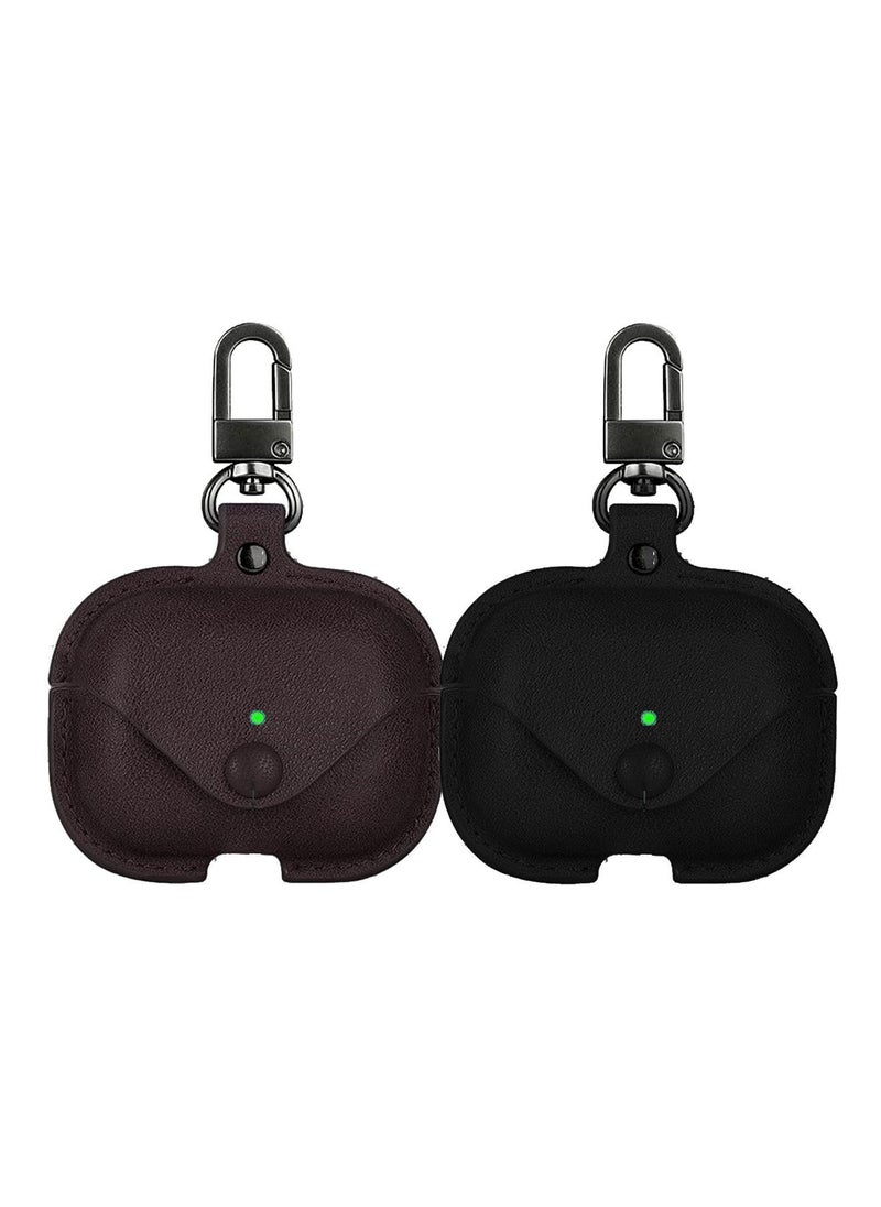 YOMNA - YOMNA Protective Leather Case Compatible with AirPods Pro 2 Case, Wireless Charging Case Headphones EarPods, Soft Leather Cover with Carabiner Clip (Maroon/Black) - (Set of 2) - Image 1