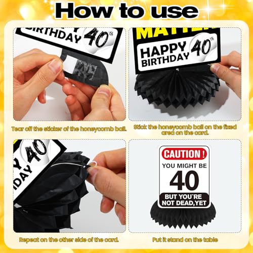 Woosytoo Funny 40th Birthday Decorations 9Pcs 40th Birthday Honeycomb Centerpieces for Adults 40 Years Old Party Decor Cheers to 40 Years Party Banner Table Topper Caution Logos Sign for Men Women - Image 5