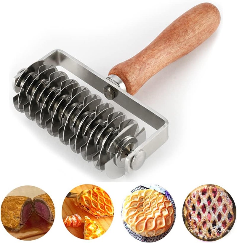AMPSEVEN Pastry Lattice Roller Cutter - Stainless Steel Dough Lattice for Pie Pizza Bread beef wellington Pastry Crust Roller Cutter - Image 1