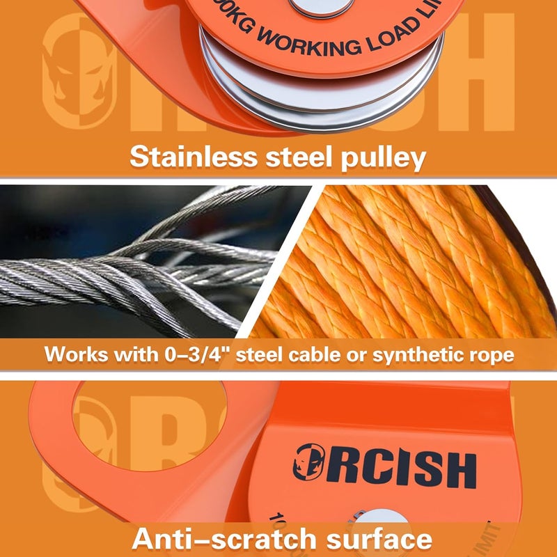 ORCISH 10 Ton Snatch Block, 22,000 LBS Capacity Block and Tackle Pulley System, Work with 0-3/4” Rope, Winch Hook Accessories, Heavy Duty Offroad Recovery Accessory for Truck, Tractor, ATV & UTV - Image 3