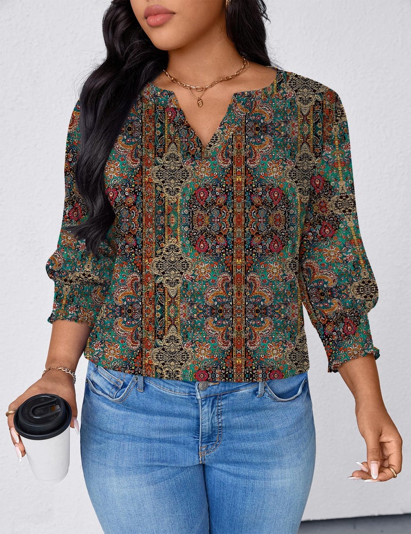 TFSDOD Boho Tops for Women 3/4 Sleeve T Shirts Business Casual Tops for Women V Neck Blouse Spring Fashion Plus Size Blouses 4X - Image 5