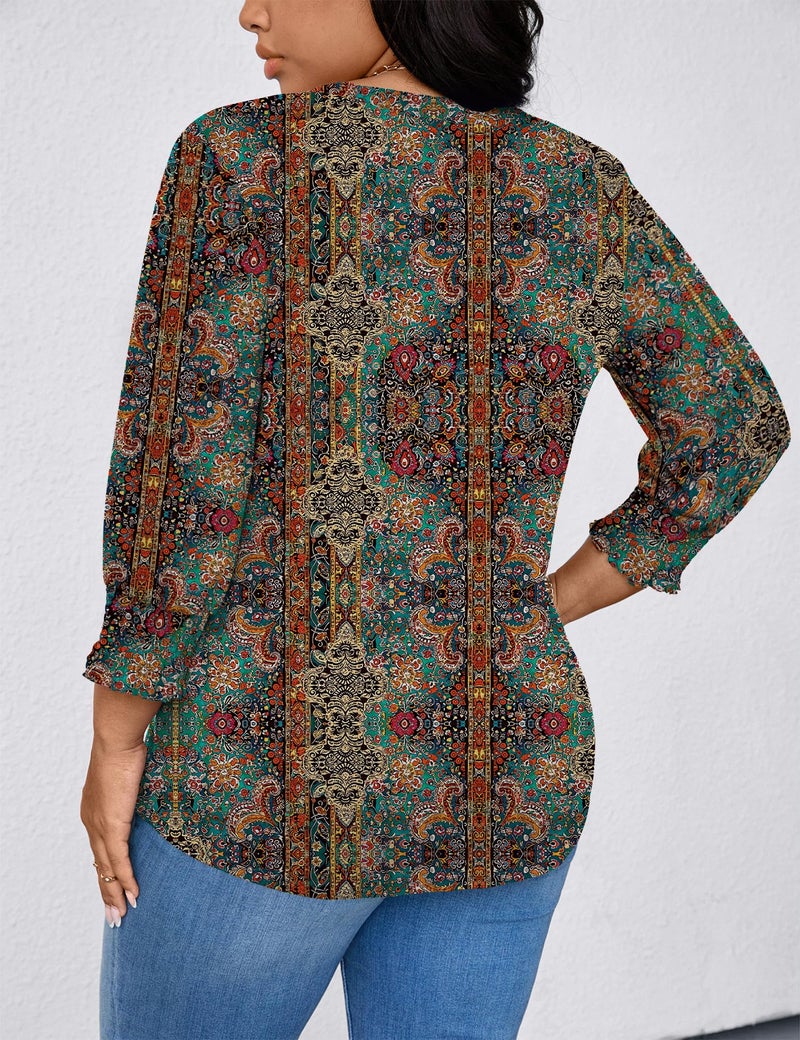 TFSDOD Boho Tops for Women 3/4 Sleeve T Shirts Business Casual Tops for Women V Neck Blouse Spring Fashion Plus Size Blouses 4X - Image 3