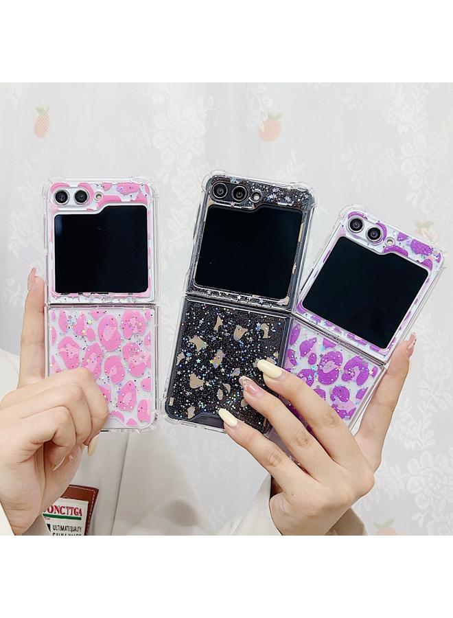 اس-توب جراب لهاتف Samsung Galaxy Z Flip4 من مادة TPU بنقشة جلد النمر والترتر اللامع - Image 3