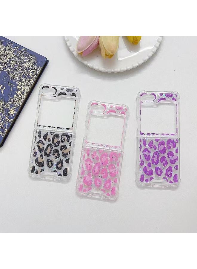 اس-توب جراب لهاتف Samsung Galaxy Z Flip4 من مادة TPU بنقشة جلد النمر والترتر اللامع - Image 2