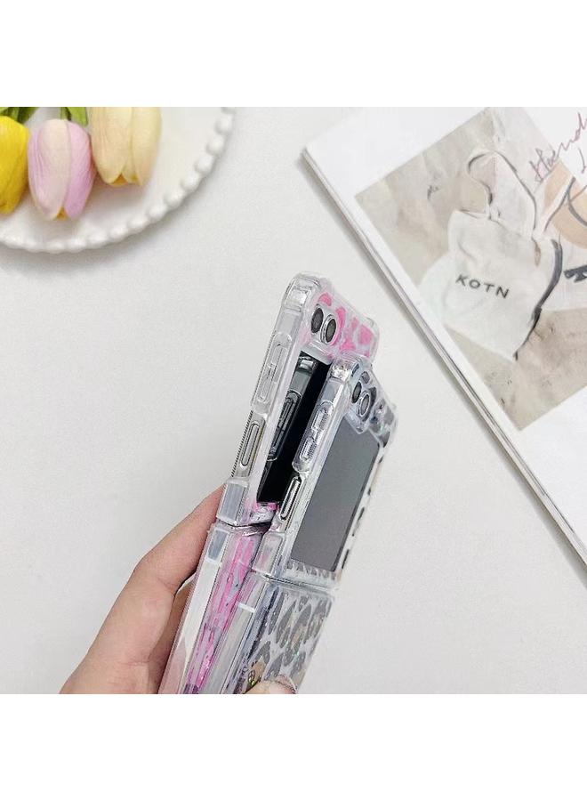 اس-توب جراب لهاتف Samsung Galaxy Z Flip4 من مادة TPU بنقشة جلد النمر والترتر اللامع - Image 4