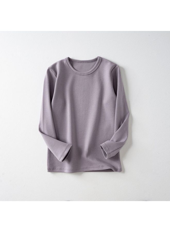 Children's Base Layer Shirt, Class A Solid Color, Boys' Round Neck Top, Autumn And Winter, Girls Brushed Thermal Base T-shirt