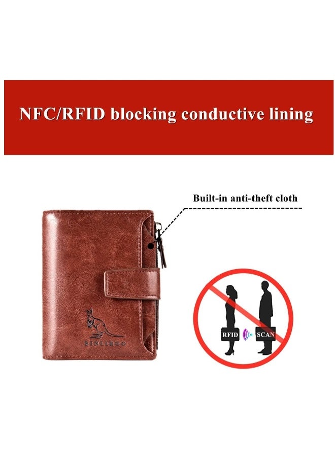 Anti-theft Men's Wallet For Credit Card Holder Leather Zipped Portable Large