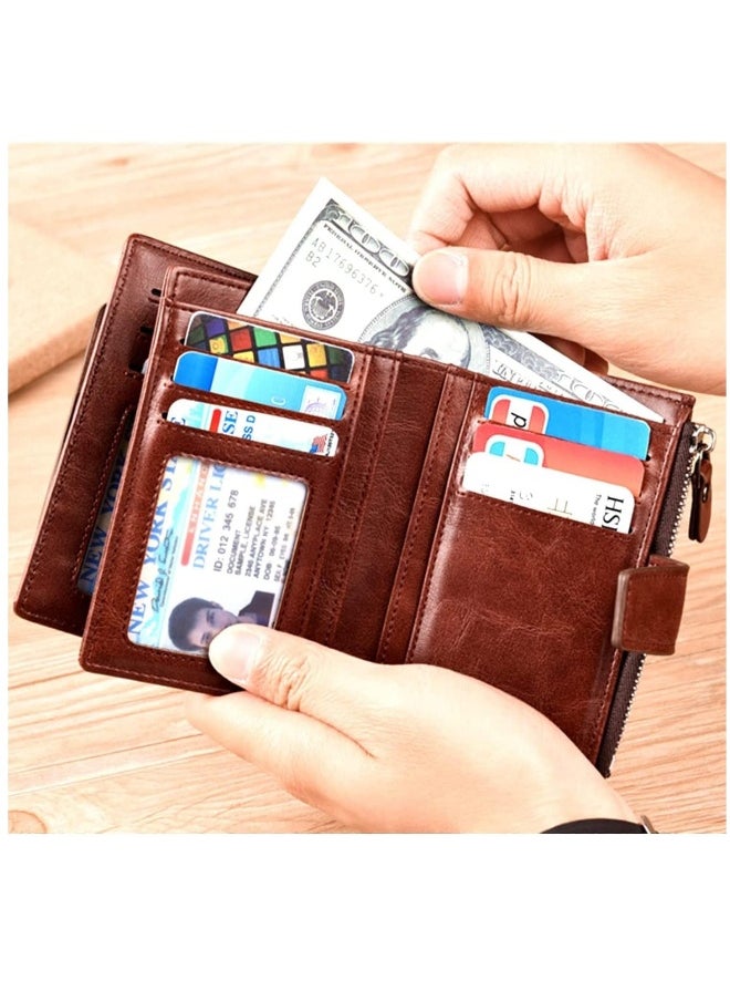 Anti-theft Men's Wallet For Credit Card Holder Leather Zipped Portable Large