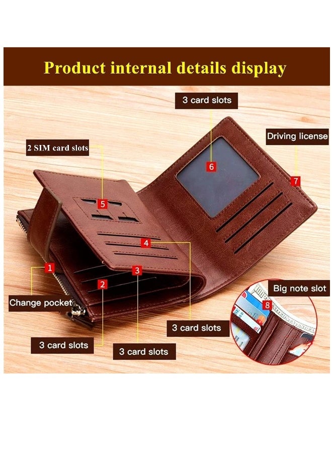 Anti-theft Men's Wallet For Credit Card Holder Leather Zipped Portable Large