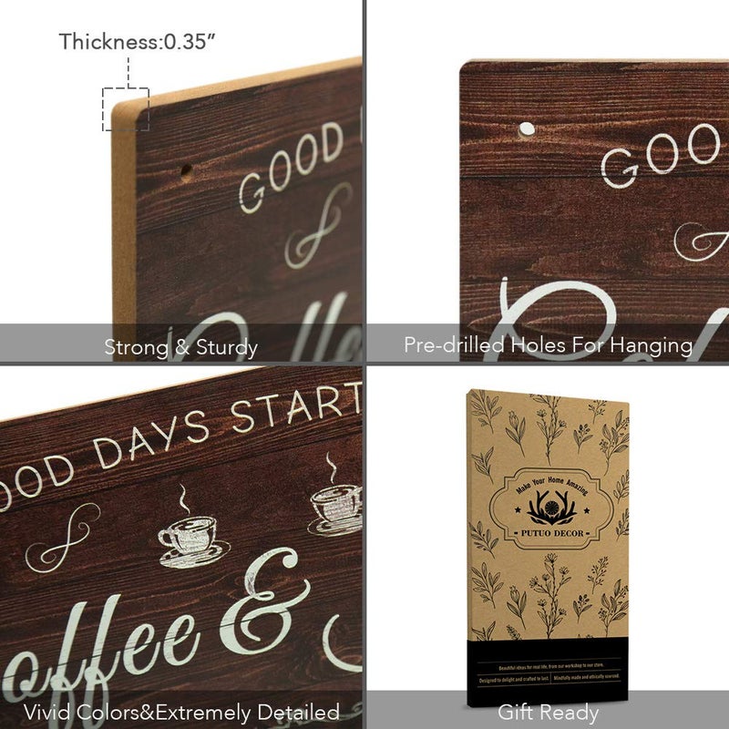 Putuo Decor Coffee Sign, Kitchen Coffee Bar Decor, 12 x 6 Hanging Plaque, Gifts for Coffee Lover (Good Days Start with Coffee & Jesus) - Image 4