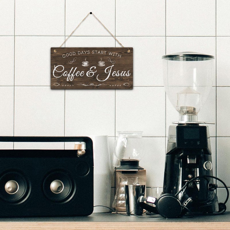 Putuo Decor Coffee Sign, Kitchen Coffee Bar Decor, 12 x 6 Hanging Plaque, Gifts for Coffee Lover (Good Days Start with Coffee & Jesus) - Image 5