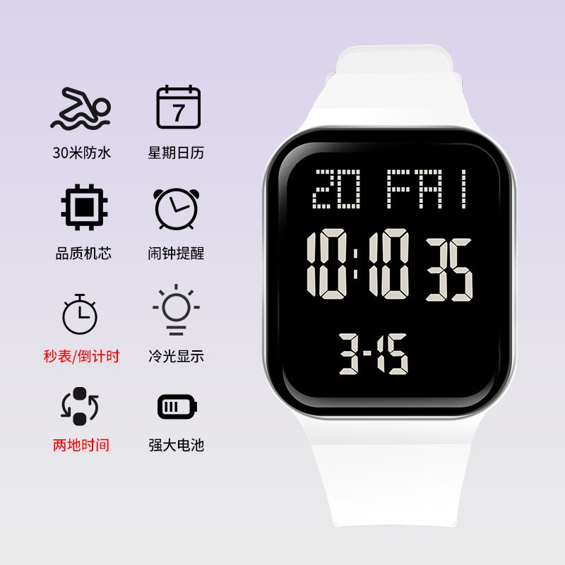 Fashion Waterproof Couple Watches for Teens White (black screen)