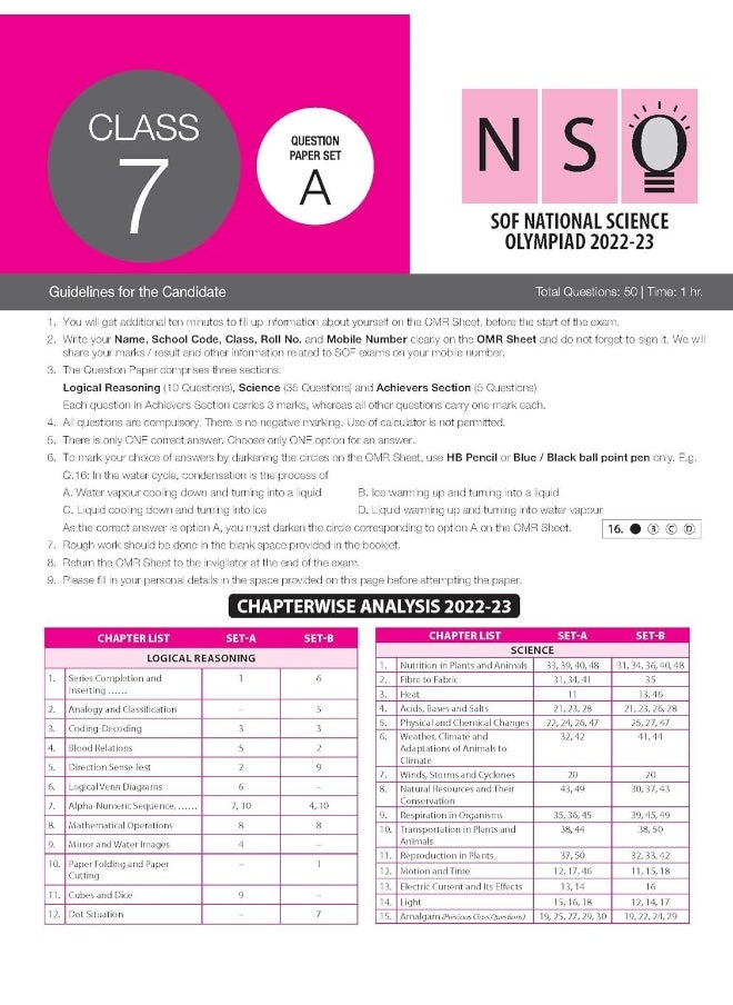 null - MTG Science (NSO) Olympiad Previous Years Papers with Mock Test Papers Class 7 - Sample OMR Sheet with Chapterwise Analysis | SOF Olympiad Books For 2023-24 Exam - Image 1