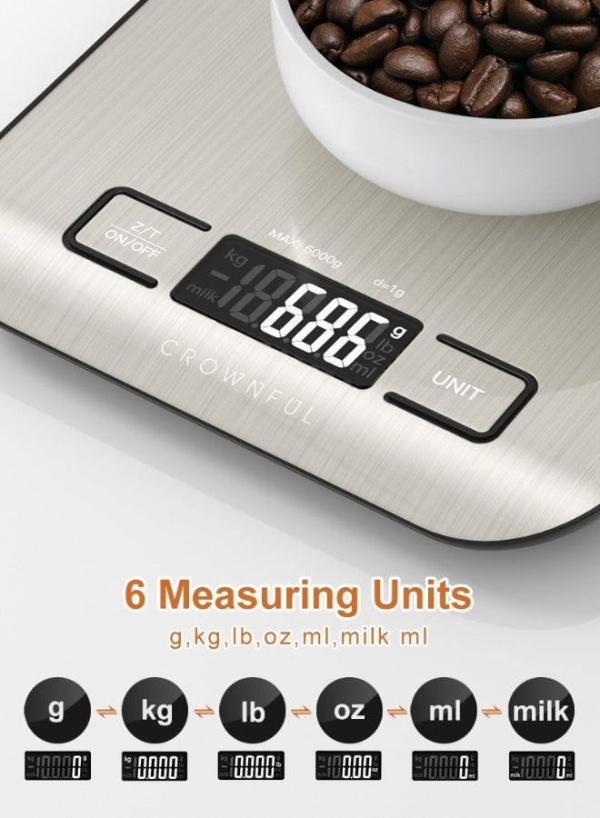 Crownful 15Kg Food Scale, Rechargeable 304 Stainless Steel Digital Kitchen Scale with LCD Display and Type-C Charging for Baking and Cooking - Image 2