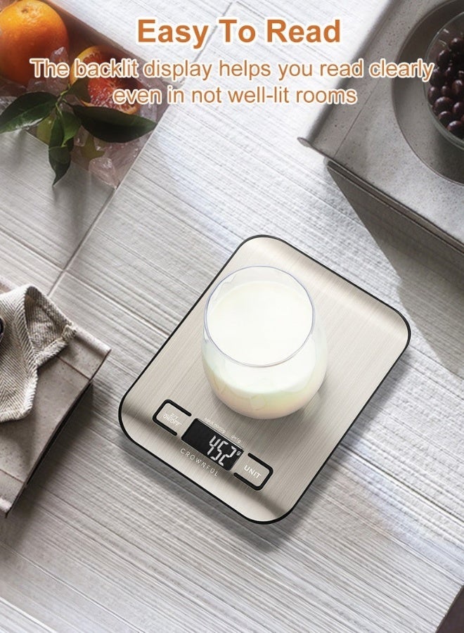 Crownful 15Kg Food Scale, Rechargeable 304 Stainless Steel Digital Kitchen Scale with LCD Display and Type-C Charging for Baking and Cooking - Image 4