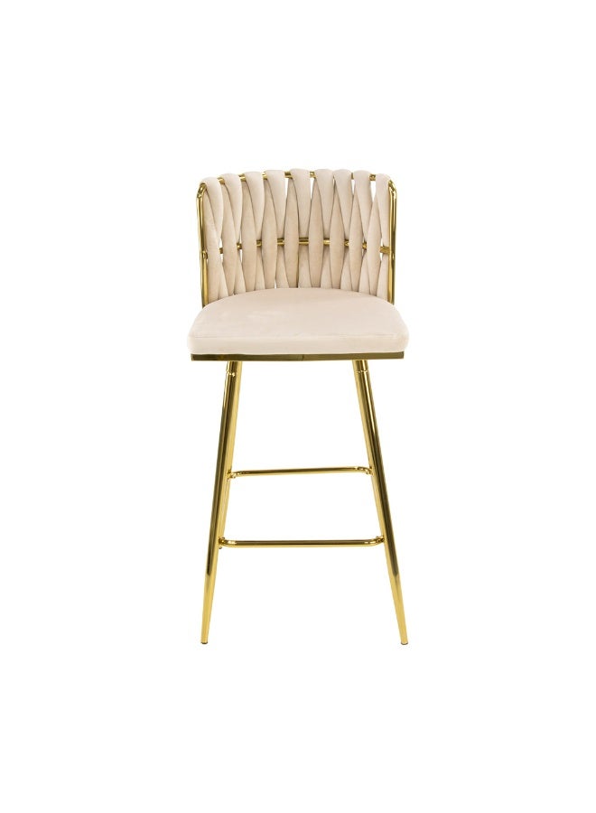VANITY LIVING كرسي بار عالي فيولا، 99 سم، قماش مخملي مع أرجل بتشطيب ذهبي، كرسي بار أنيق لجزيرة المطبخ والكونتر - Image 3