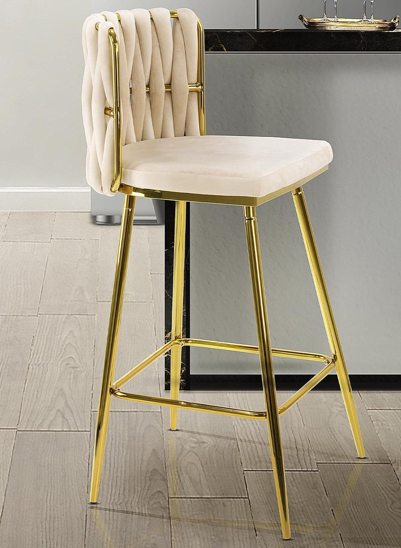 VANITY LIVING كرسي بار عالي فيولا، 99 سم، قماش مخملي مع أرجل بتشطيب ذهبي، كرسي بار أنيق لجزيرة المطبخ والكونتر - Image 1