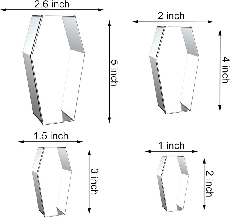 QAAQS Halloween Coffin Cookie Cutter Set - 5", 4", 3", 2" - 4 Piece - Stainless Steel - Image 2
