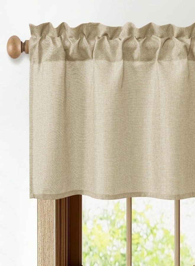 JIUZHEN Faux Linen Window Valance - Beige Light Filtering Rod Pocket Farmhouse Valances for Kitchen, Living Room, Bedroom, Bathroom, 42x18 Inch, 1 Panel - Image 2