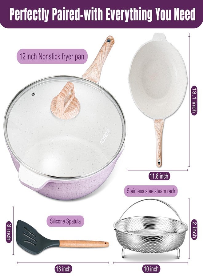 أوسيون مقلاة سيراميك غير لاصقة من أوسيون، مقاس 12 بوصة، سعة 5.5 لتر، مع غطاء، مقلاة كبيرة مزودة برف بخار، قدر طهي صحي كبير الحجم، مقبض بارد الملمس، متوافقة مع المواقد الحثية، خالية من مركبات PFOA وPFAS. (بنفسجي) - Image 2
