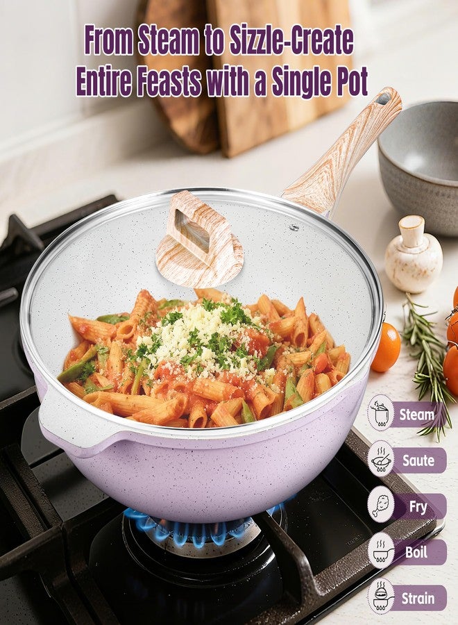 أوسيون مقلاة سيراميك غير لاصقة من أوسيون، مقاس 12 بوصة، سعة 5.5 لتر، مع غطاء، مقلاة كبيرة مزودة برف بخار، قدر طهي صحي كبير الحجم، مقبض بارد الملمس، متوافقة مع المواقد الحثية، خالية من مركبات PFOA وPFAS. (بنفسجي) - Image 5