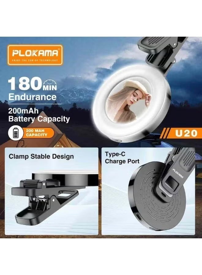 PLOKAMA U20 Portable Ring Flash LED Light with Built In Mirror Adjustable Brightness Clip On Lamp for iPhone and Android - Image 4