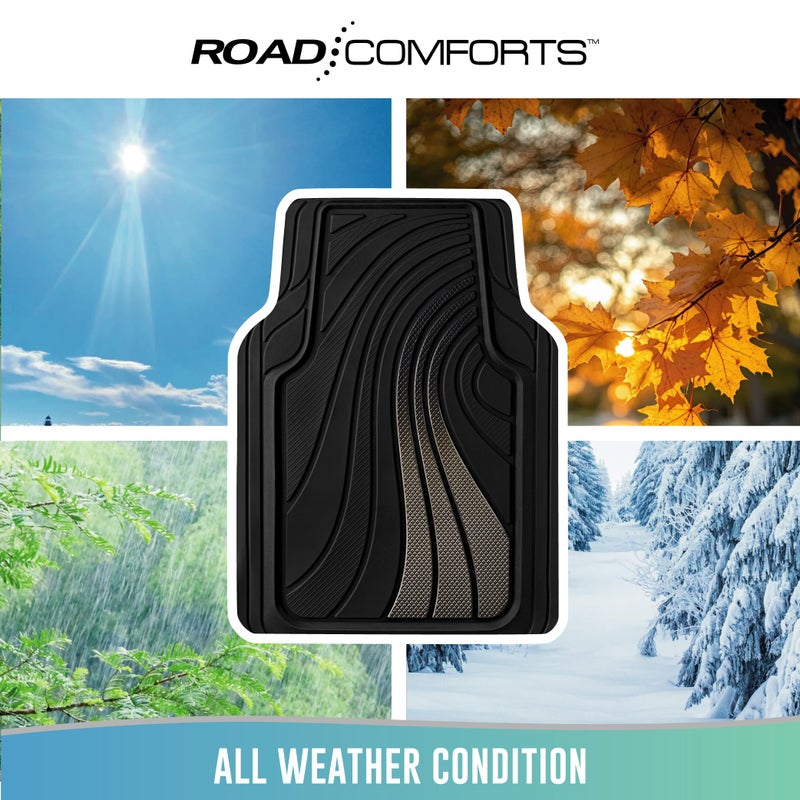 Road Comforts Car Floor Mats Full Set â€“ Front & Rear Car Floor Mats with Aluminum Design, Anti-Slip Backing, All-Weather Protection, Trim-to-Fit Car Mats for Most Sedans, SUVs & Vans - Grey - Image 4