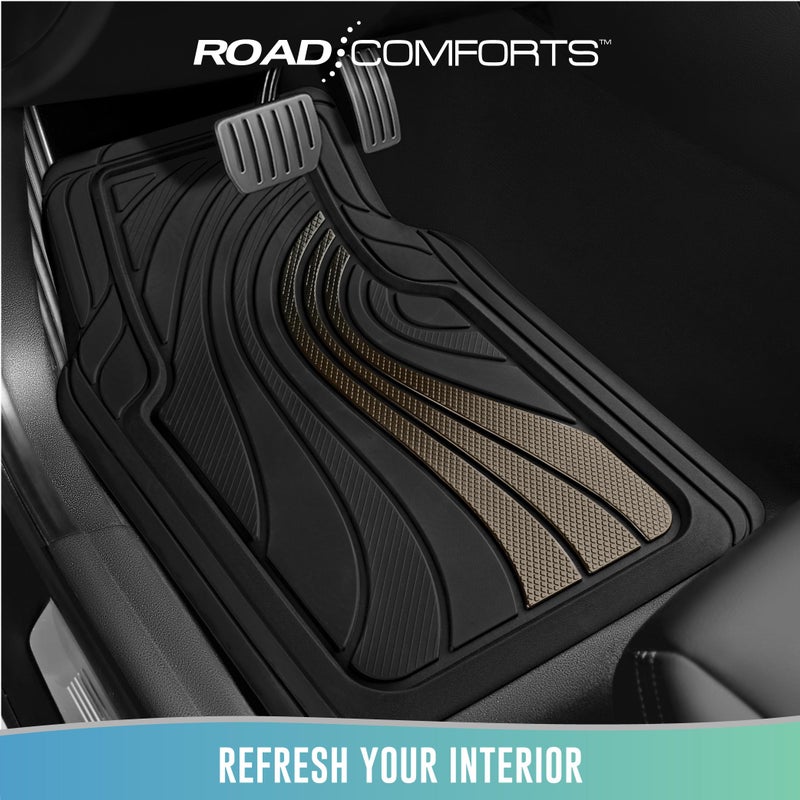 Road Comforts Car Floor Mats Full Set â€“ Front & Rear Car Floor Mats with Aluminum Design, Anti-Slip Backing, All-Weather Protection, Trim-to-Fit Car Mats for Most Sedans, SUVs & Vans - Grey - Image 2