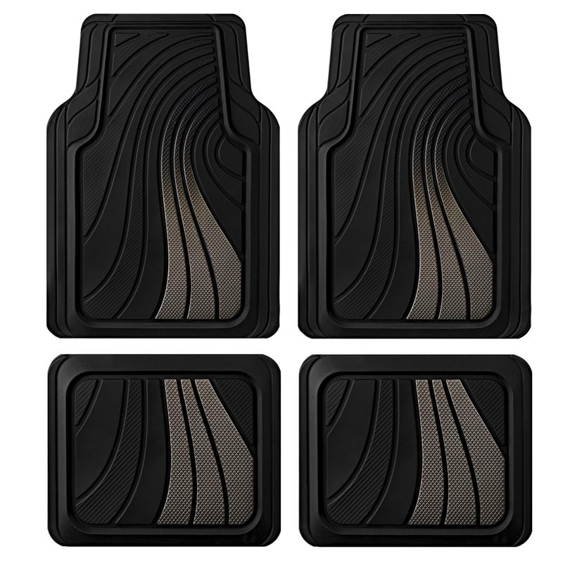 Road Comforts Car Floor Mats Full Set â€“ Front & Rear Car Floor Mats with Aluminum Design, Anti-Slip Backing, All-Weather Protection, Trim-to-Fit Car Mats for Most Sedans, SUVs & Vans - Grey - Image 1
