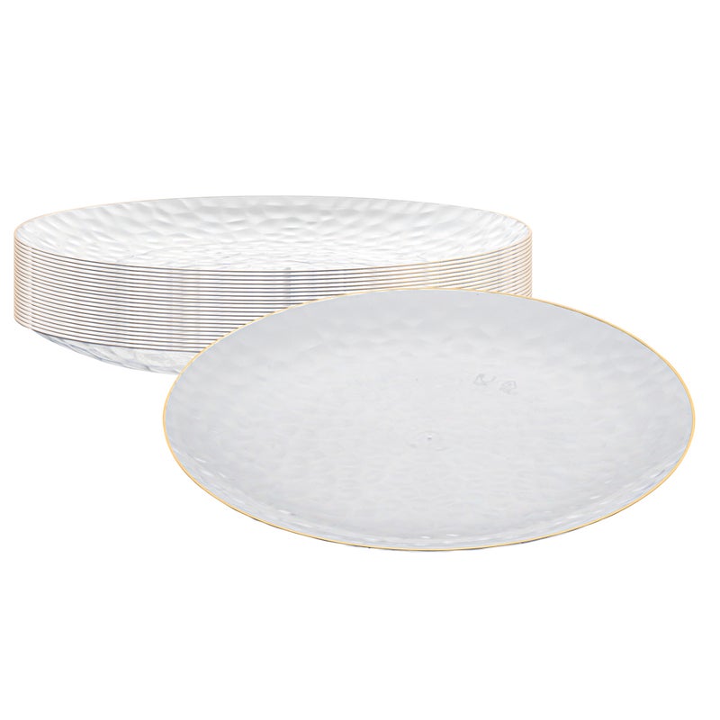 Restaurantware Restaurantware-Moderna 10 Inch Premium Disposable Plates, 200 Durable Plastic Plates For Parties - Gold-rimmed, Heavy-duty, Clear Plastic Dinner Plates, For Warm And Cold Foods, Ideal For Restaurants - Image 2