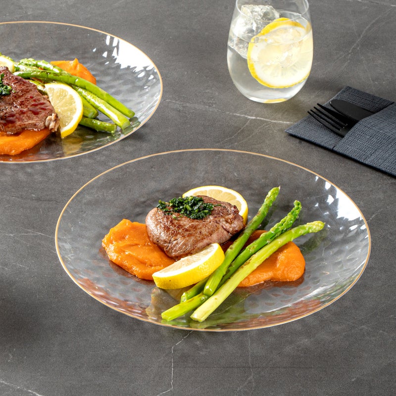 Restaurantware Restaurantware-Moderna 10 Inch Premium Disposable Plates, 200 Durable Plastic Plates For Parties - Gold-rimmed, Heavy-duty, Clear Plastic Dinner Plates, For Warm And Cold Foods, Ideal For Restaurants - Image 3