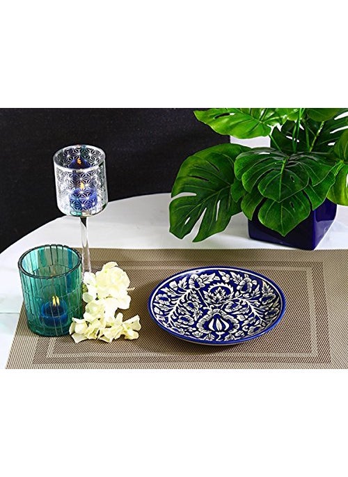 Caffeine Caffeine Ceramic Handmade Blue Mughal Combo Dinner Set (Set of 3) 1 10" Dinner Plate & 2 Katori Bowl 200ml  - Image 1