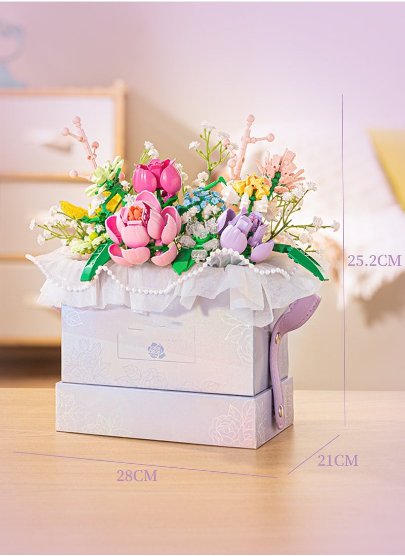 Lego Brick Hand-Hheld Flower Simulation Rose Bouquet Set Gift Box Eternal Flower Brick Ornament Gift  - Image 1
