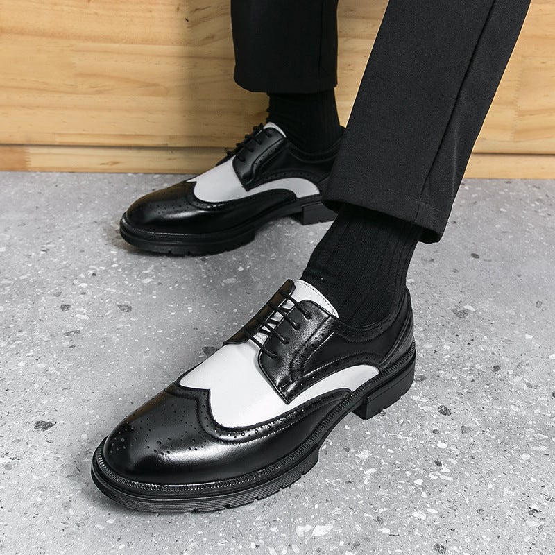 Large Size 46 Brogue Leather Shoes 2025 Color Matching Business Formal Leather Shoes For Men - Image 5