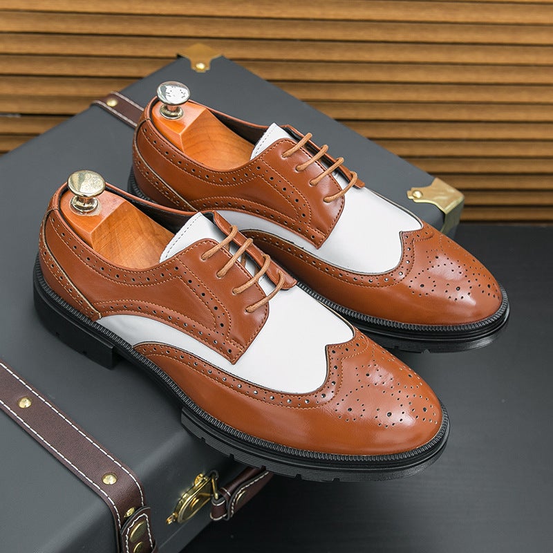 Large Size 46 Brogue Leather Shoes 2025 Color Matching Business Formal Leather Shoes For Men - Image 3
