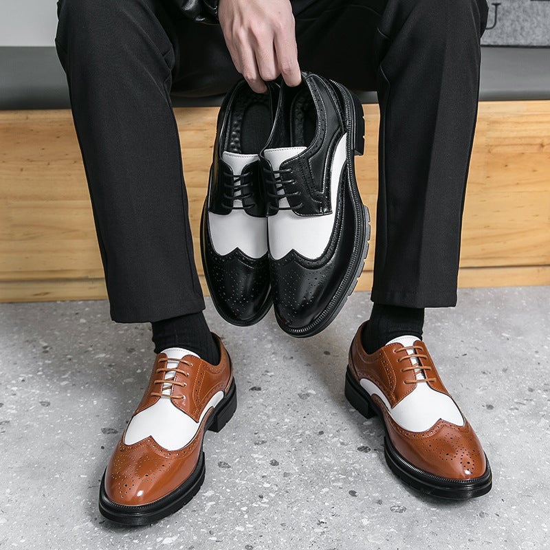 Large Size 46 Brogue Leather Shoes 2025 Color Matching Business Formal Leather Shoes For Men - Image 4