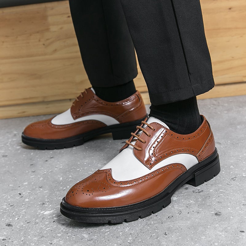 Large Size 46 Brogue Leather Shoes 2025 Color Matching Business Formal Leather Shoes For Men - Image 2