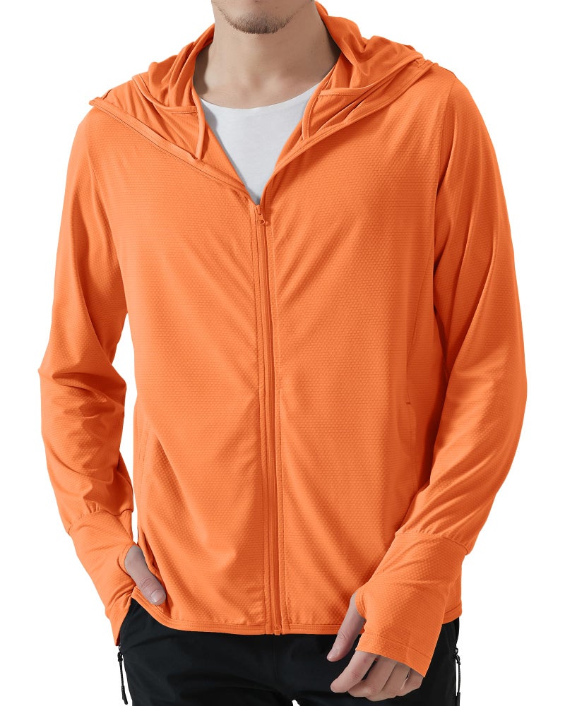 Locachy Mens UPF 50 Sun Protection Outdoor Lightweight Full Zip Hoodie Jacket Long Sleeve Fishing Hiking Performance Shirt Orange XXL - Image 2