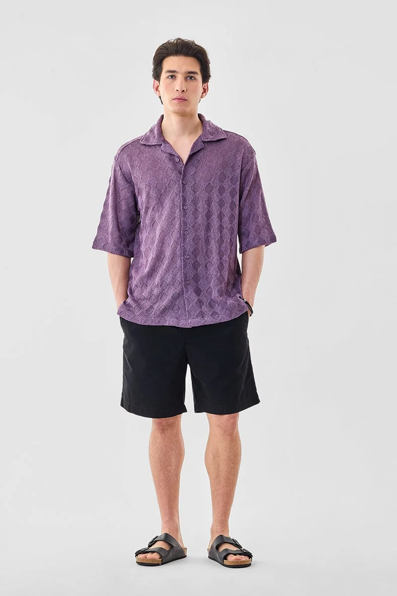SNITCH Purple Textured Half Sleeve Oversized Shirt