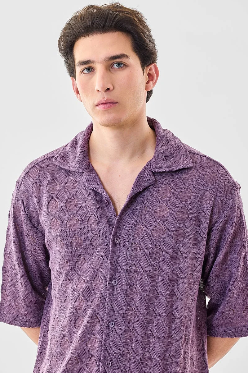 SNITCH Purple Textured Half Sleeve Oversized Shirt