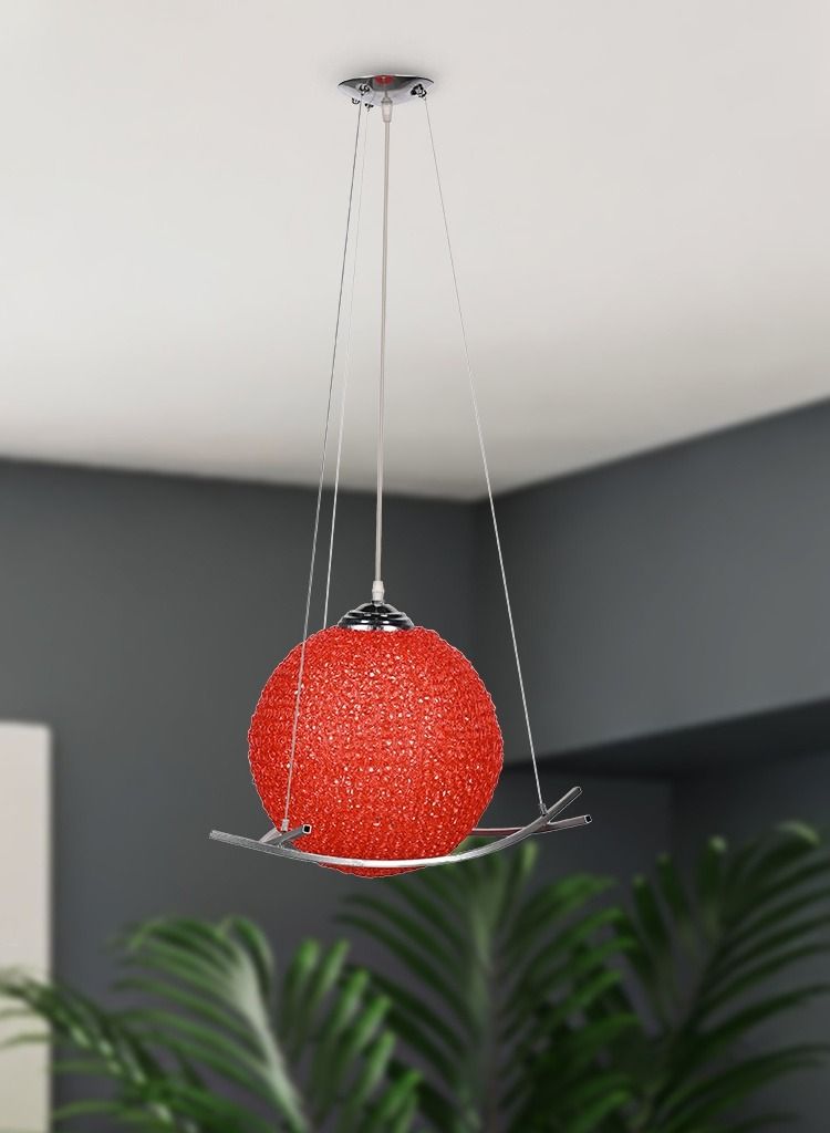 الروضة للإضاءة معلقة ديكورتيف 1 لمبة | حديث ديكور LED E27 معلقة مصباح سقف اضاءة داخلية مصباح معلق دلاية سقف مودرن | مناسبة لأي غرفة | | اللون: أحمر | المقاس: 70x45 سم - Image 2